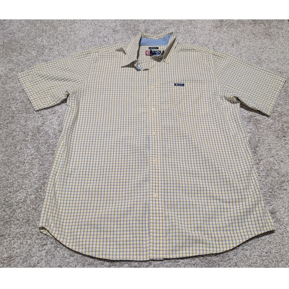Chaps Shirt Mens L Yellow Plaid Short Sleeve Button Down Easy Care Casual Preppy